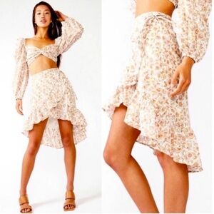 Bardot Midi Paisley Embroidered Wrap Ruffle Skirt Size 10